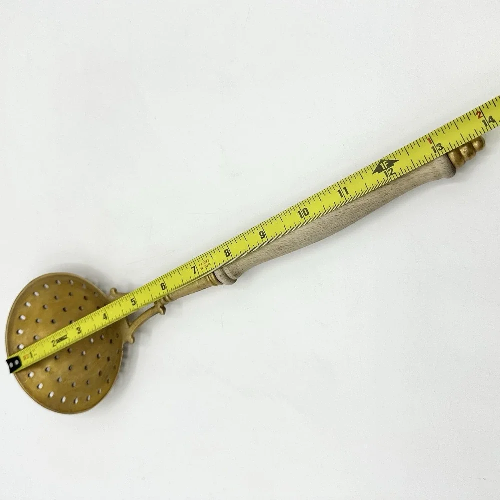 Vintage Metal Skimmer Slotted Spoon Ladle Utensil Wood Handle